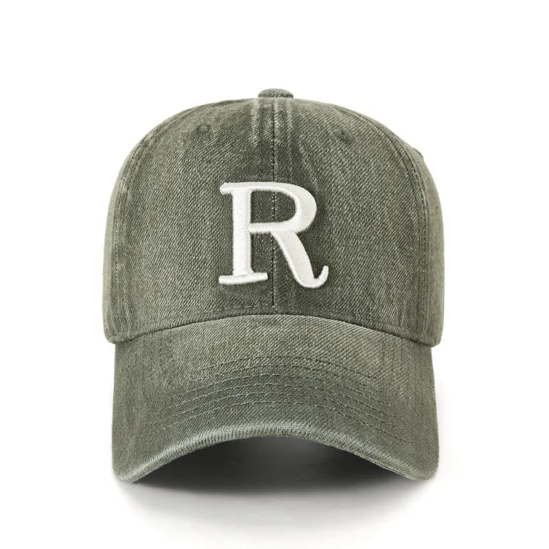 Fashion R Letter Denim Baseball Cap, Washed Cotton Peaked Hat