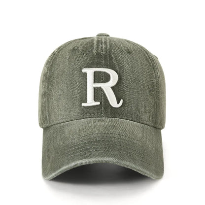 Fashion R Letter Denim Baseball Cap, Washed Cotton Peaked Hat