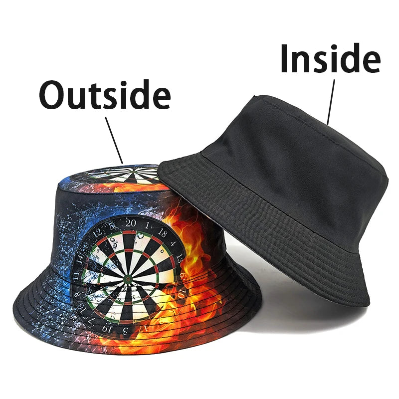 Dart Board Printing Bucket Hat Bow And Arrow Pattern Fisherman Hats Double Sides Reversible Panama Cap Caps For Men And Woman