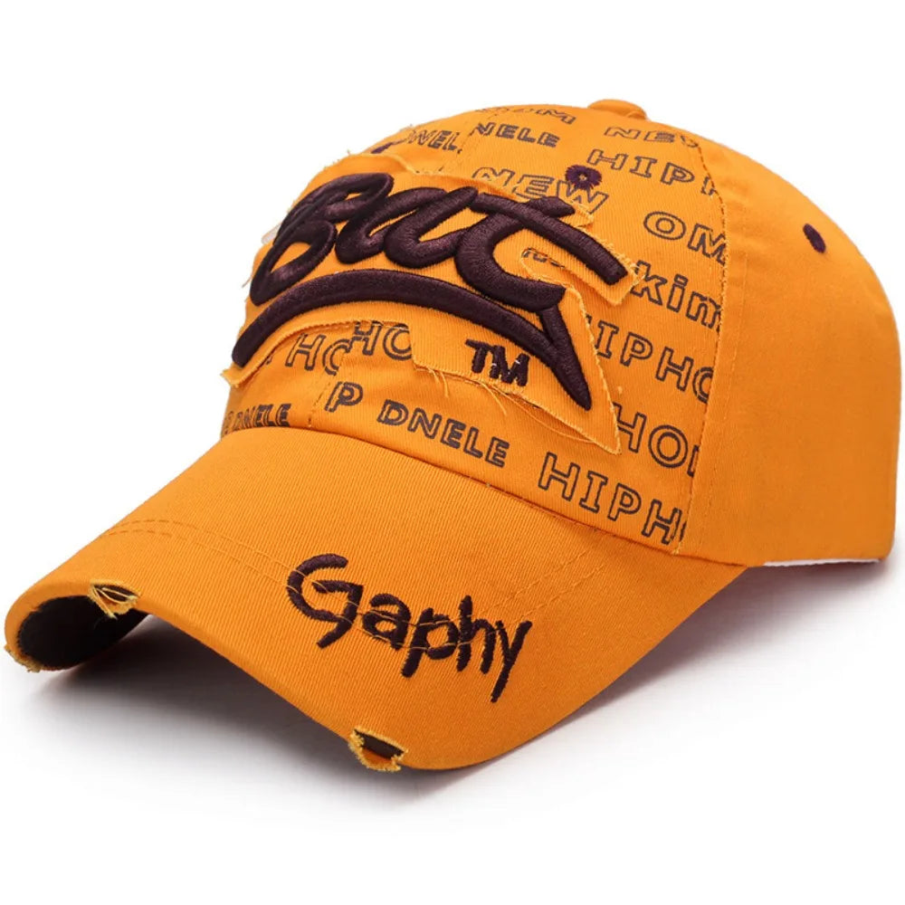 Versatile Broken Hole BAT Embroidery Adjustable Peaked Cap Casual Sunscreen Hats Outdoor Sports