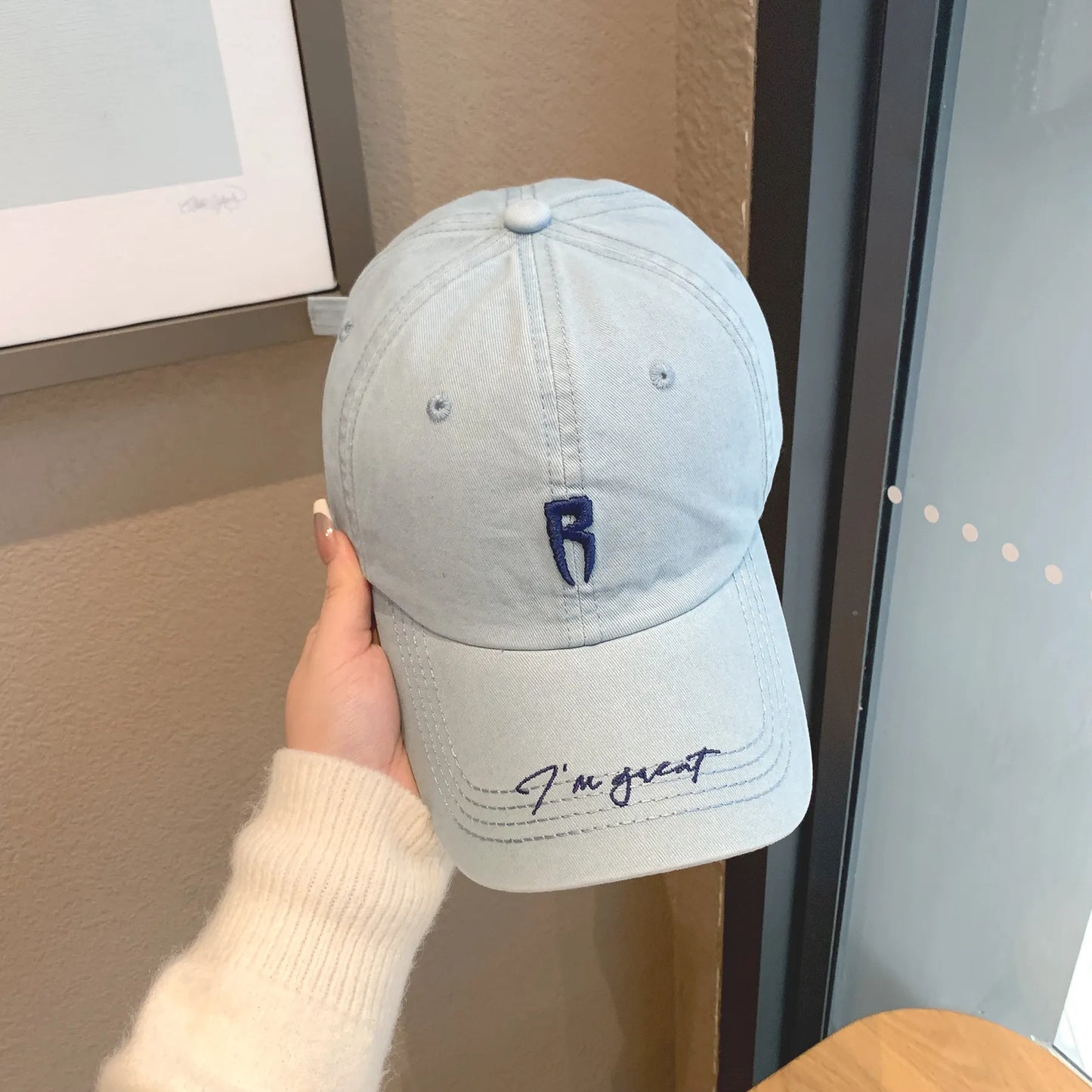 Simple Color Korean Letter P Embroidery Baseball Cap