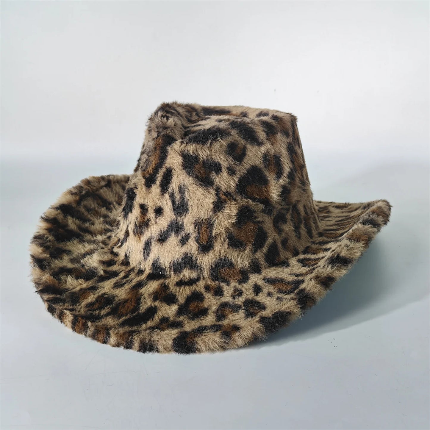 Leopard Print Rabbit Fur Cowboy Hat 7.5cm Western Cowboy Fedora