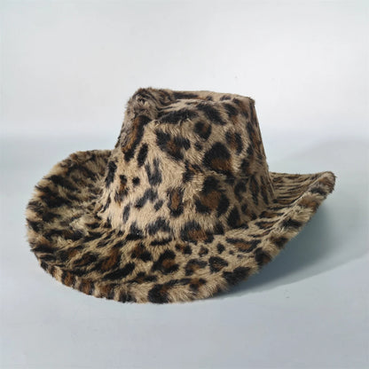 Leopard Print Rabbit Fur Cowboy Hat 7.5cm Western Cowboy Fedora