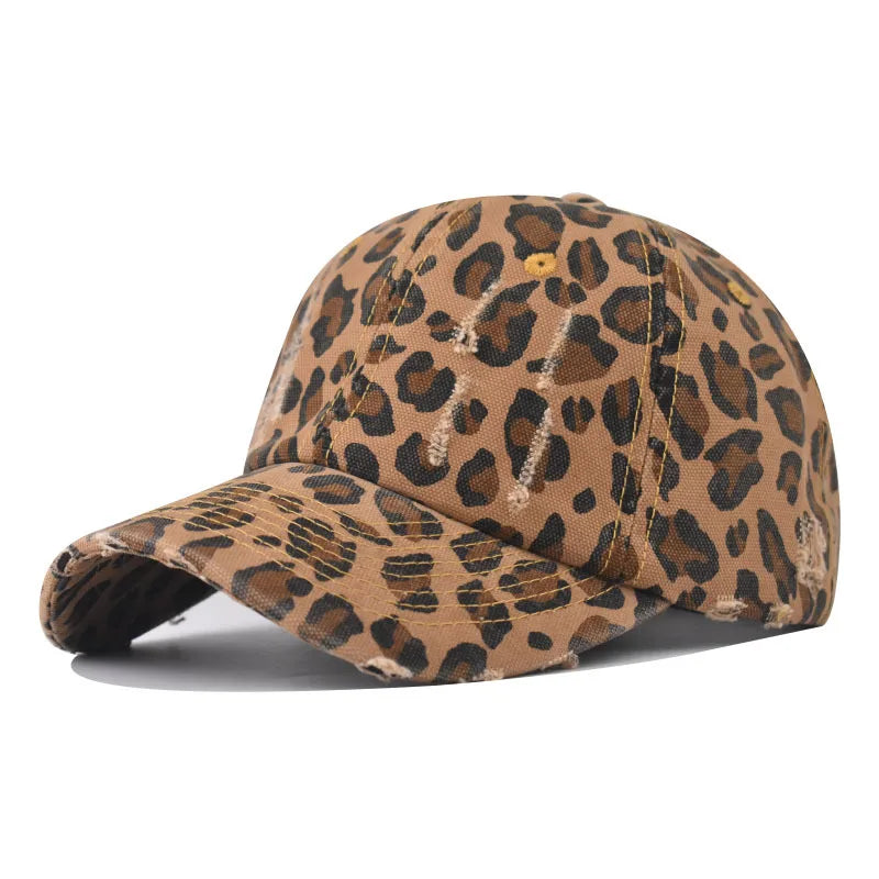 Women Men Adjustable Leopard Print Dad Trucker Hat