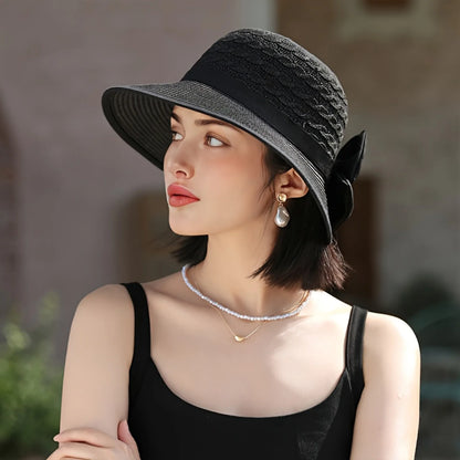 Summer Beach Straw Sun Hat Breathable French Style Bowknot Straw Hats