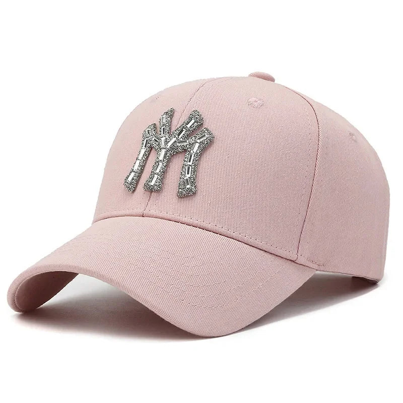 Women Cotton Solid Color Baseball Cap Men Classic Retro Diamond Letters