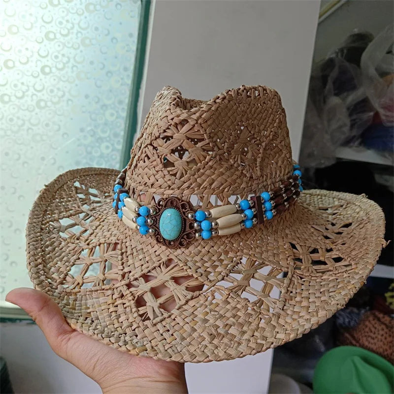Woven Hard Summer Sapphire Accessories Neutral Cowboy Hat