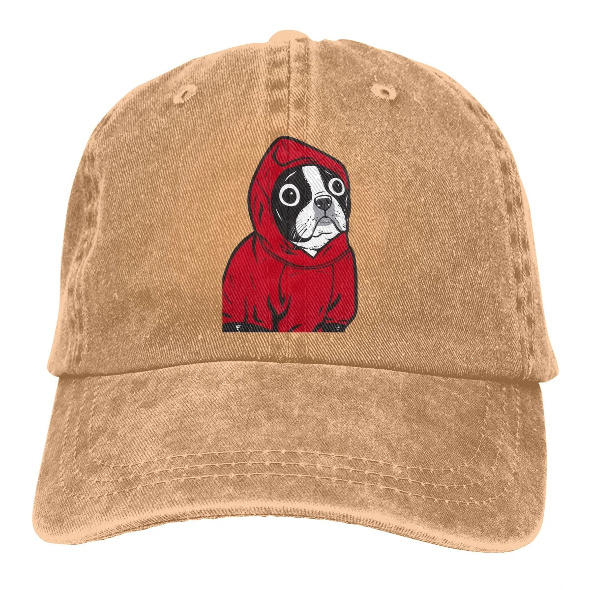 Boston Terrier In A Red Hoodie Baseball Caps