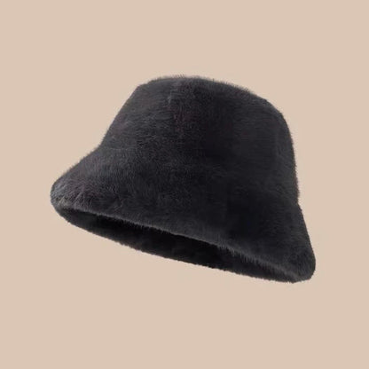 Winter Windproof Warm Women's Fashion Solid Color Plush Hat Bucket Cap Fluffy Fisherman's Hat