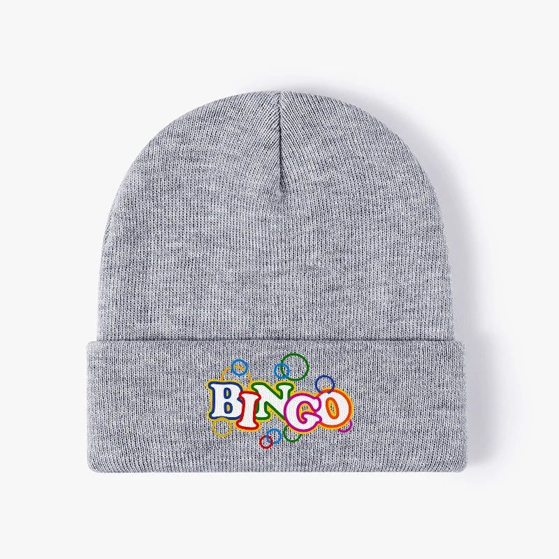 Bingo Letter Pattern Knit Beanie Hat Warm Cuffed Skull Cap
