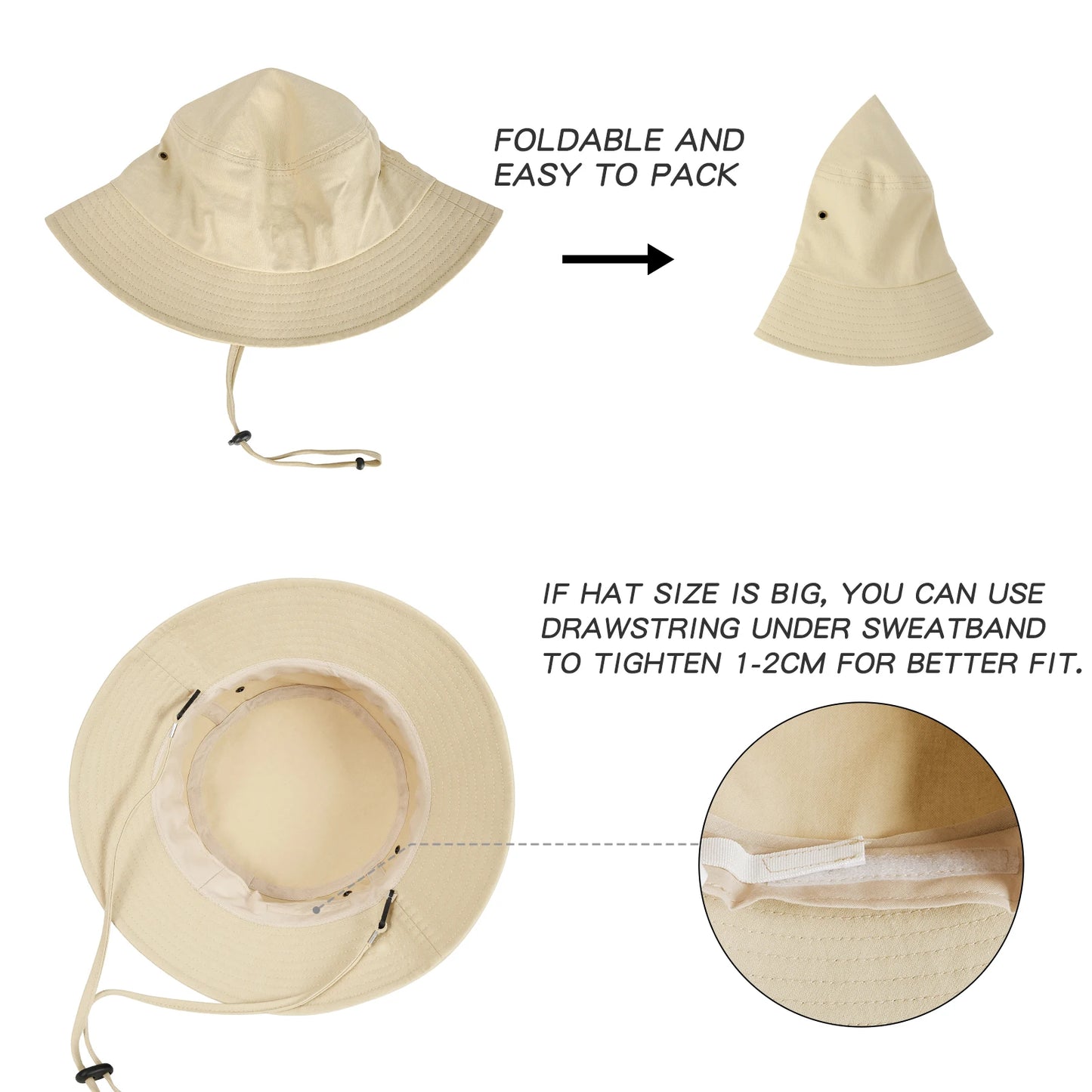 Bucket Hats for Unisex Summer Fishing Hat Breathable Foldable Wide Brim