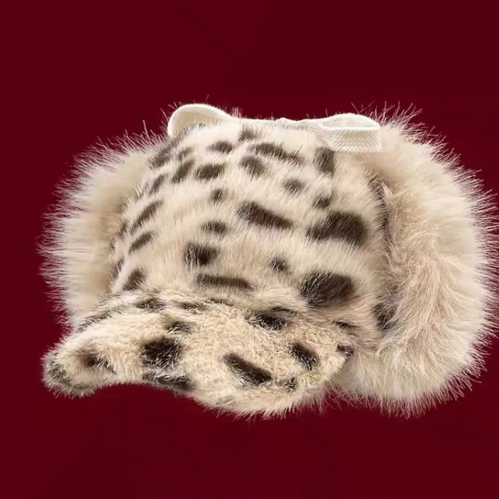 Trendy Retro Bomber Hats Thickened Warm Leopard Print Hats