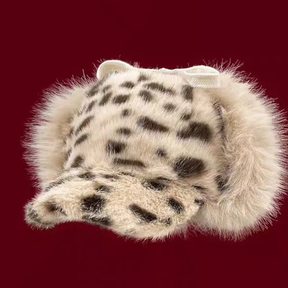Trendy Retro Bomber Hats Thickened Warm Leopard Print Hats