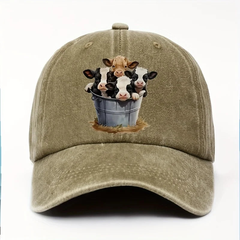 Cute Cow Print Baseball Cap with Brim for Men and Women
