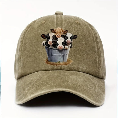 Cute Cow Print Baseball Cap with Brim for Men and Women