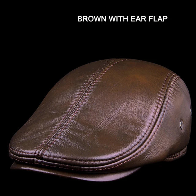 Men's Outdoor Leather Hat Winter Berets Male Warm Ear Protection Cap