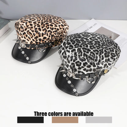 Sweet Cool Spice Girl Style Riveted Spider Hoop Pu Leather Newsboy Hat