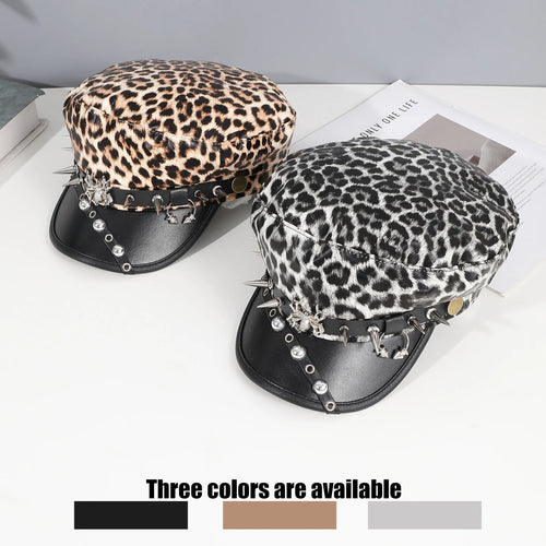 Sweet Cool Spice Girl Style Riveted Spider Hoop Pu Leather Newsboy Hat
