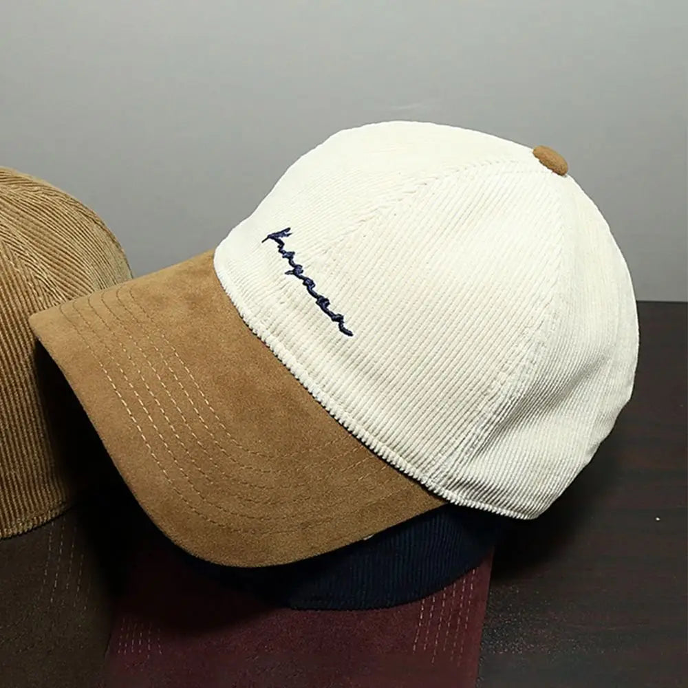 Embroidered Letter Baseball Hat Corduroy Wide Brim Outdoor