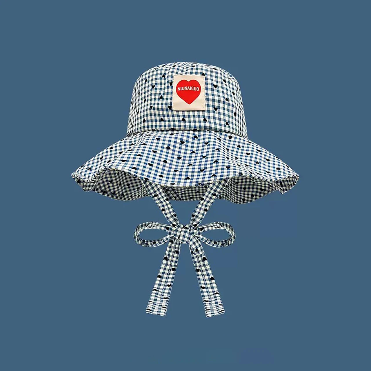 Black Heart Plaid Fisherman Hat For Women