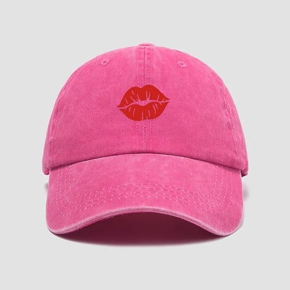 Red Lips Kiss Printed Baseball Hat Sunscreen, Sunshade, Party Travel Hat Simple Design