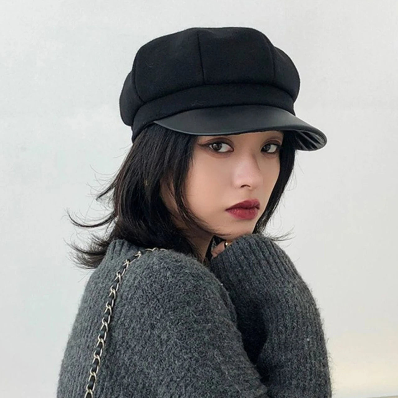 Winter Beret Newsboy Hat For Women Vintage Soft Woolen Octagonal Cap