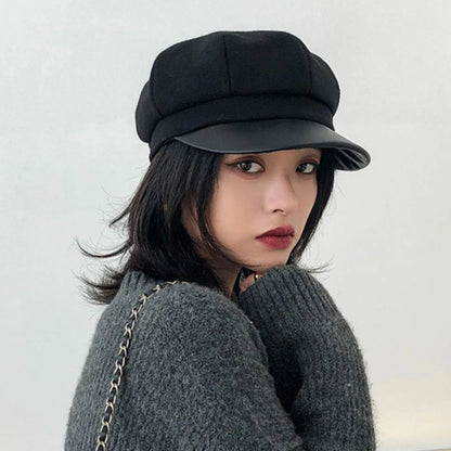 Winter Beret Newsboy Hat For Women Vintage Soft Woolen Octagonal Cap
