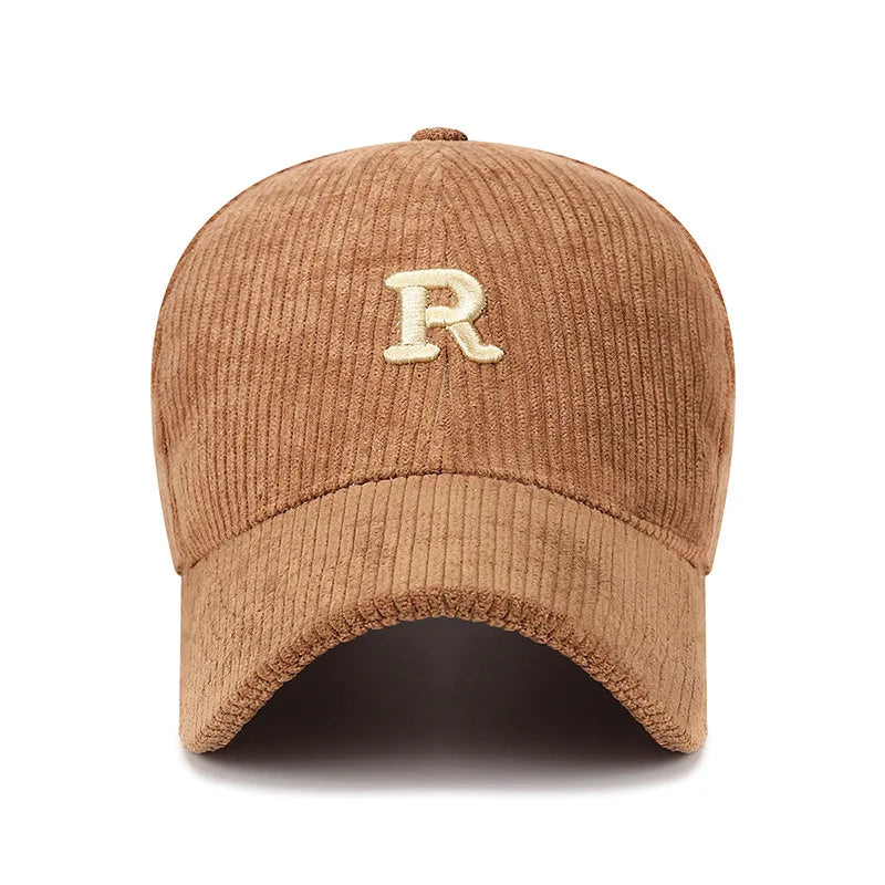 Autumn and Winter New Korean Version Simple Three Dimensional Letter R Solid Color Striped Baseball Cap