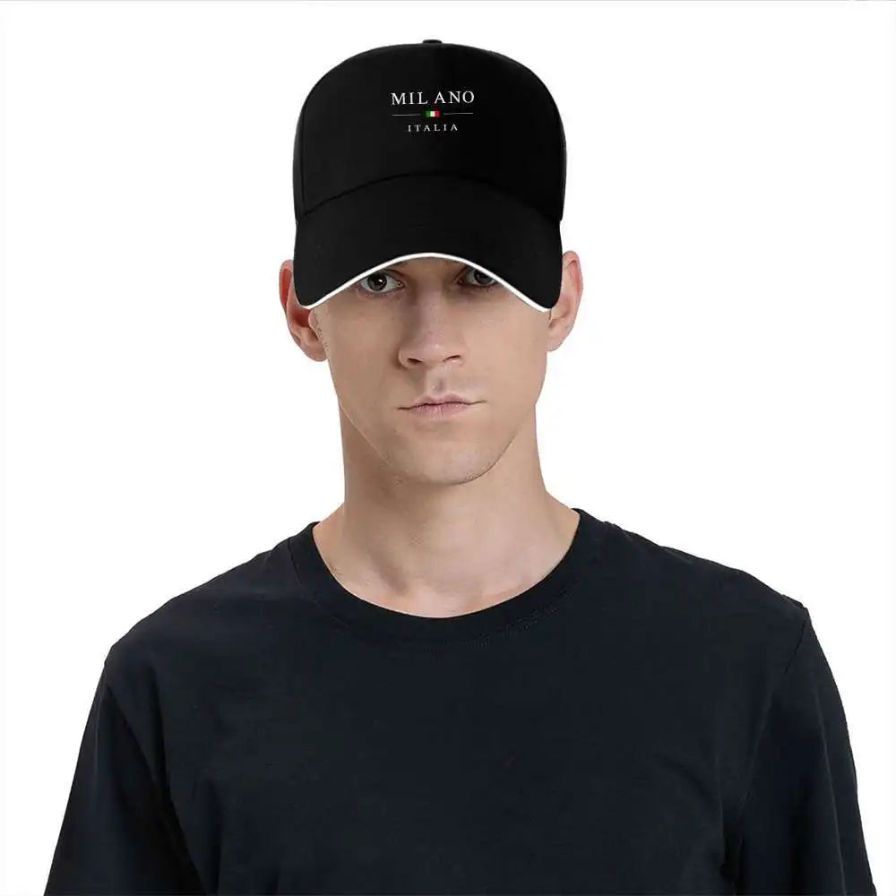 Woven Fabric.1pc Milan Italy Baseball Cap with Italian Flag & Milan Lettering