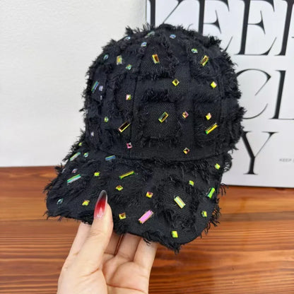 Trendy Western-Style Women's Distressed Denim Baseball Cap