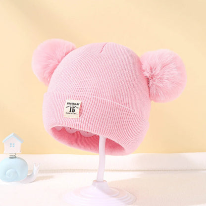 Autumn Winter Baby Warm Knitted Hats With Pom Kids Knit Beanie Hat Solid Color Children Hat