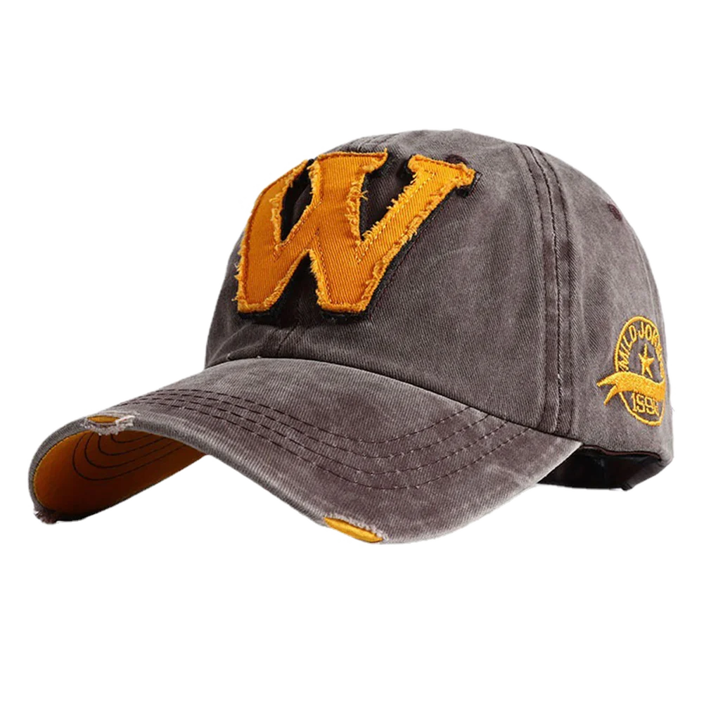 2025 W Letter Embroidery Washed Cotton Baseball Cap
