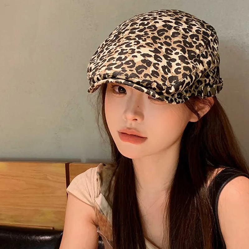 Spring Fashion Dot Leopard Newsboy Cap Women Cotton