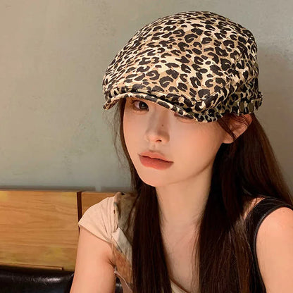 Spring Fashion Dot Leopard Newsboy Cap Women Cotton