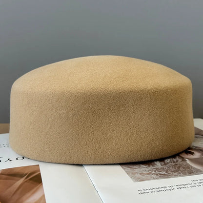 Vintage Hard Top Flat Fedoras Hats Women 100% Wool Felt Berets Hat