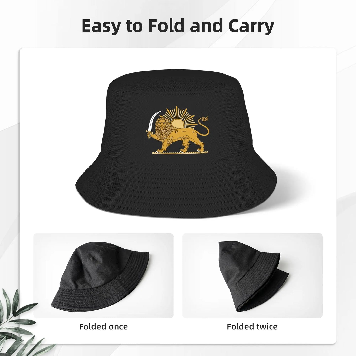Lion And Sun Persian Emblem Bucket Hat Summer Casual Fisherman Hats For Couple