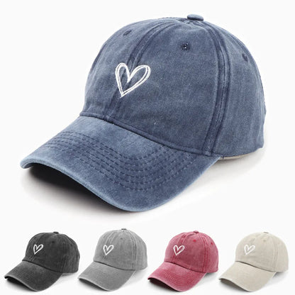 Peach Heart Embroidered Water Washed Aged Spring/Summer Baseball Hat Women's Men