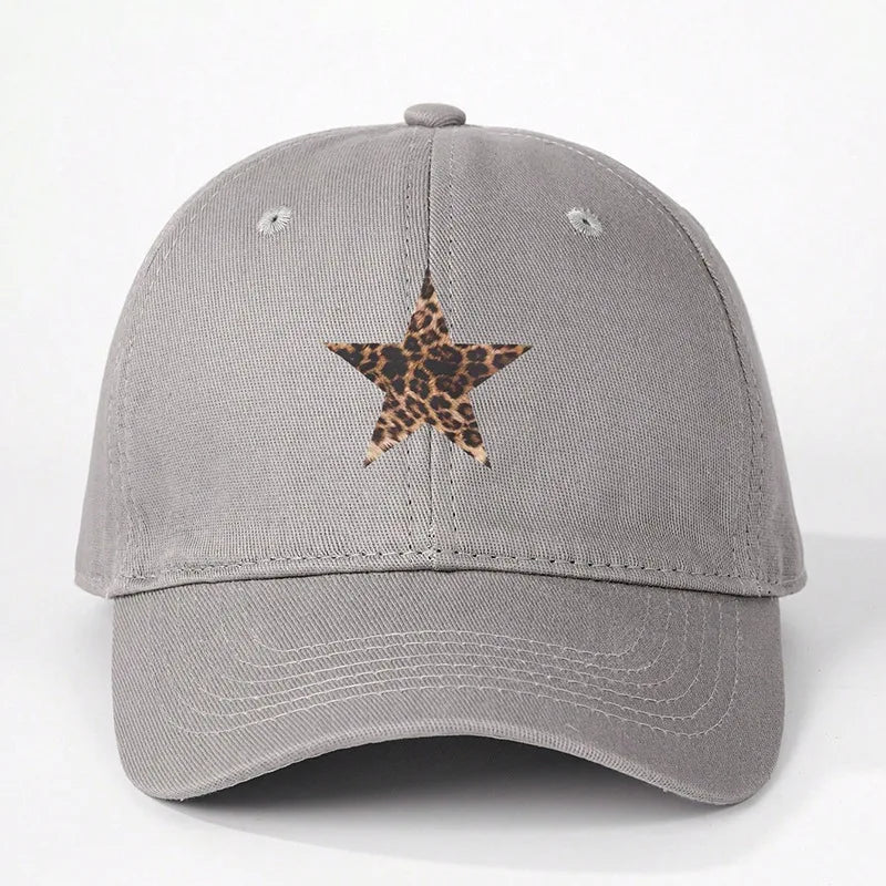 Leopard Print Star Soft Cotton Baseball Cap Unisex Adjustable