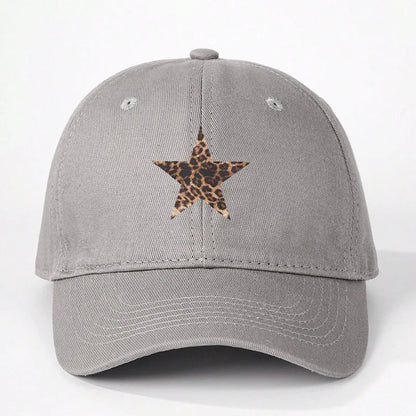 Leopard Print Star Soft Cotton Baseball Cap Unisex Adjustable