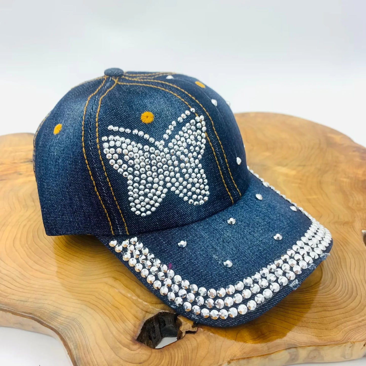 Butterfly Cowboy Baseball Hat Handmade Diamond Duck Tongue Hat