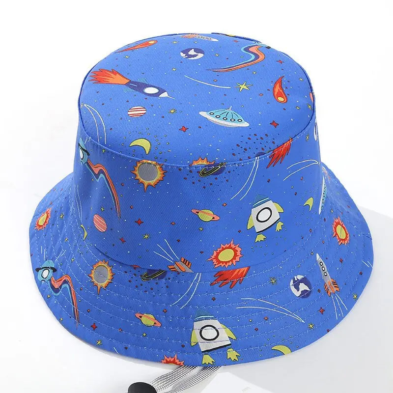 Kids Summer Sun Protection Cap Spaceship Planet Print Bucket Hat
