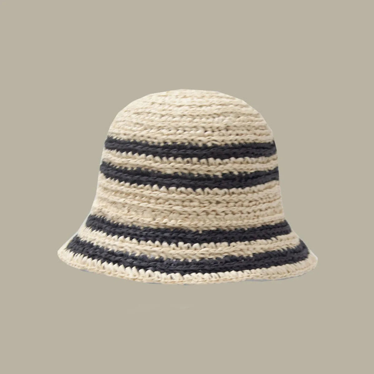 Woven Straw Hat Women Summer Strip Sunshade Bucket Hat