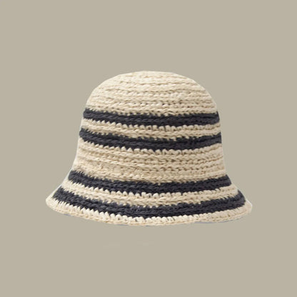 Woven Straw Hat Women Summer Strip Sunshade Bucket Hat