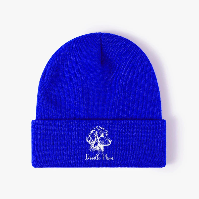 Doodle Mom Dog Knit Beanie Warm Cuffed Skull Cap Winter Slouchy Hat