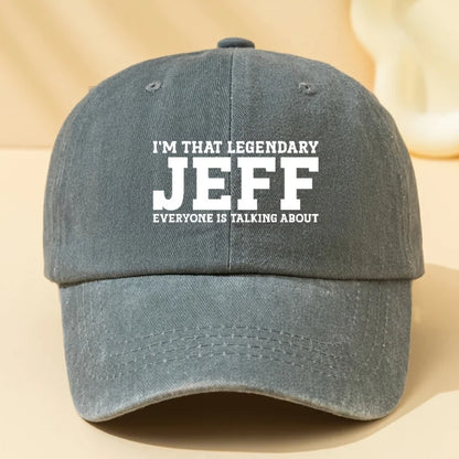 Jeff Letter Printed Washed Baseball Cap with  for Outdoor Vacation, Camping