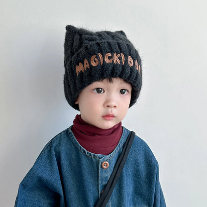Fashion Letter Children Knitted Hat Boy Girl Thicken Woolen Pullover Cap