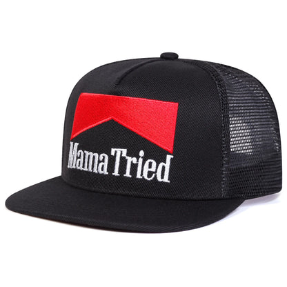 Unisex MAMA TRIED Embroidery Hip-hop Net Hats Outdoor Adjustable Casual Trucker Caps Sunscreen Hat