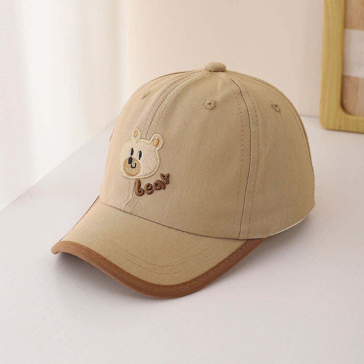 Child Sized Cute Bear Head and Bear Letter Embroidery Baseball Cap Adjustable Back Strap Suitable For Daily Wear