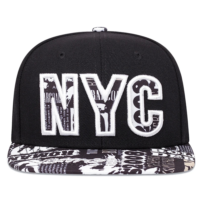 Fashion Hip Hop Hat NYC Graffiti Embroidery Street Skateboarding Hat Daily Leisure Sunshade Baseball Hat Flat Edge Hat