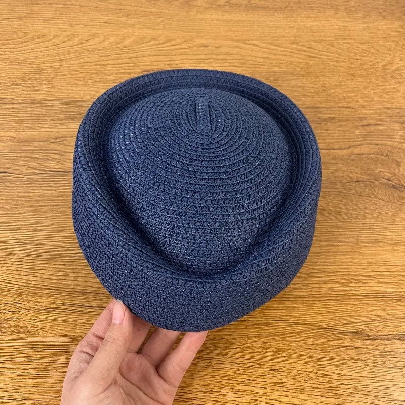 Airline Stewardess Flight Attendant Vintage Pillbox Hat Fashion Summer Straw Beret Hat